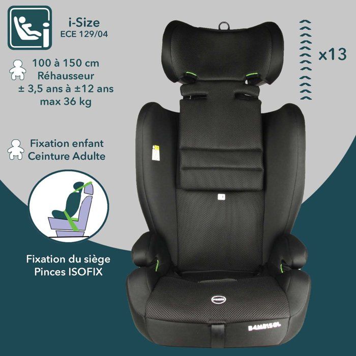 BAMBISOL Convertible Car Seat - I-Size - ISOFIX - Black - AY575N - Group 1/2/3
