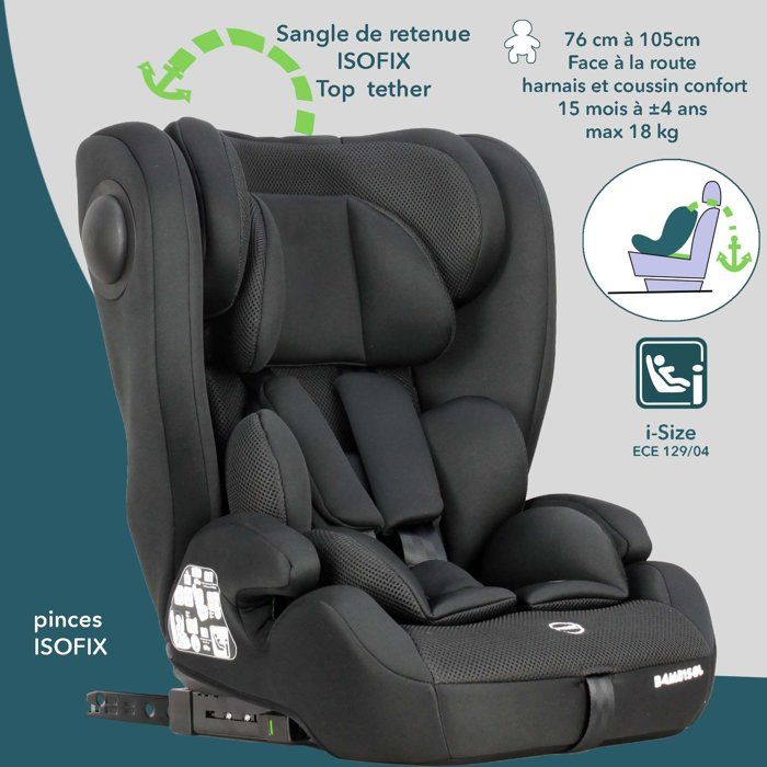 BAMBISOL Convertible Car Seat - I-Size - ISOFIX - Black - AY575N - Group 1/2/3