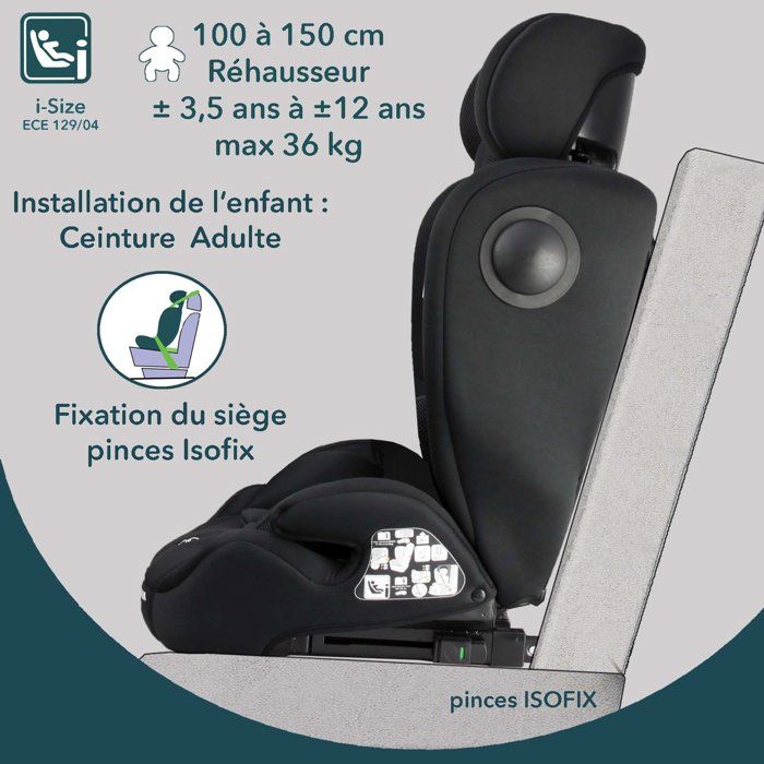 BAMBISOL Convertible Car Seat - I-Size - ISOFIX - Black - AY575N - Group 1/2/3