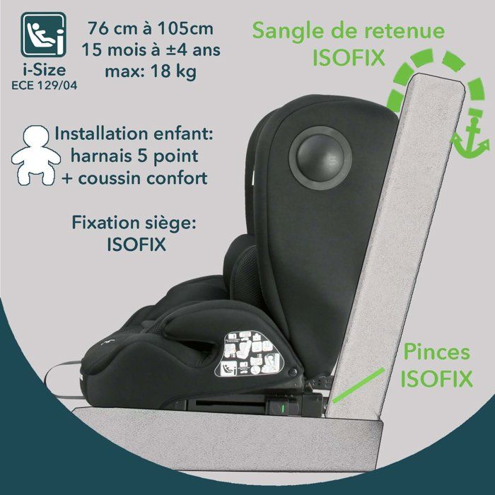 BAMBISOL Convertible Car Seat - I-Size - ISOFIX - Black - AY575N - Group 1/2/3