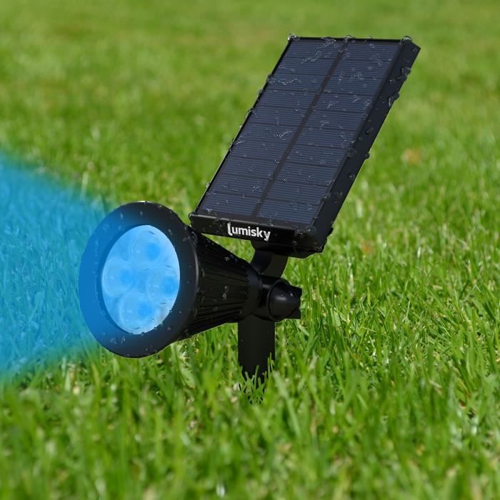 LUMISKY Pack of 2 Waterproof Outdoor Solar Spotlights - 4 RGB LEDs - 200 Lumens - 90° Rotating Head
