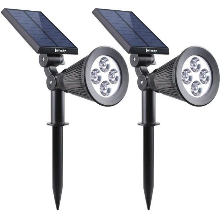 LUMISKY Waterproof Outdoor Solar Spotlight - 4 White LEDs - 200 Lumens - 90° Pivoting Head