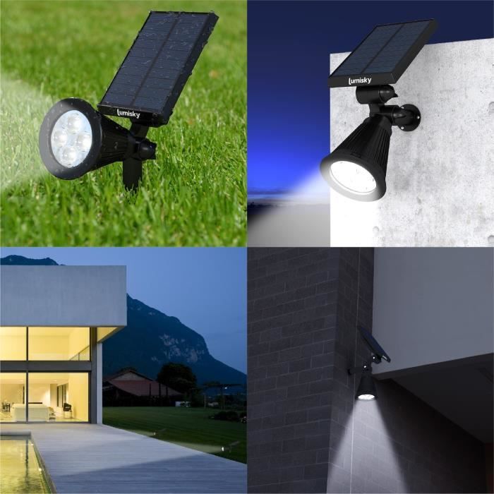LUMISKY Waterproof Outdoor Solar Spotlight - 4 White LEDs - 200 Lumens - 90° Pivoting Head