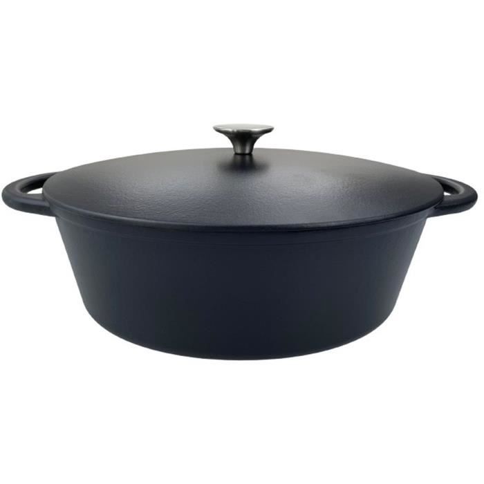 BAUMALU Cast Iron Casserole Dish - Oval - 33 cm - Matte Black