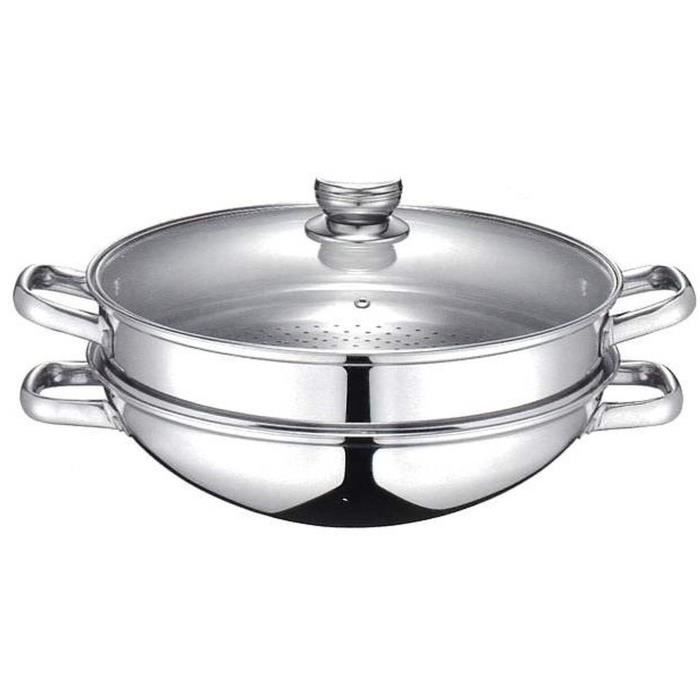 BAUMALU 2-in-1 Wok - 32 cm - Glass Lid - Suitable for All Hobs Including Induction