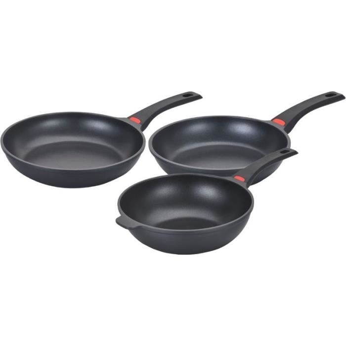 Baumalu Frying Pan Set - 3 Pieces - Cast Aluminum - Non-stick - Induction Compatible - Black