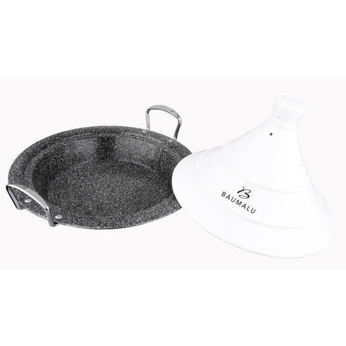 30 cm Tagine with Lid - Stainless Steel Base - White Ceramic Lid - Suitable for All Hobs Including Induction