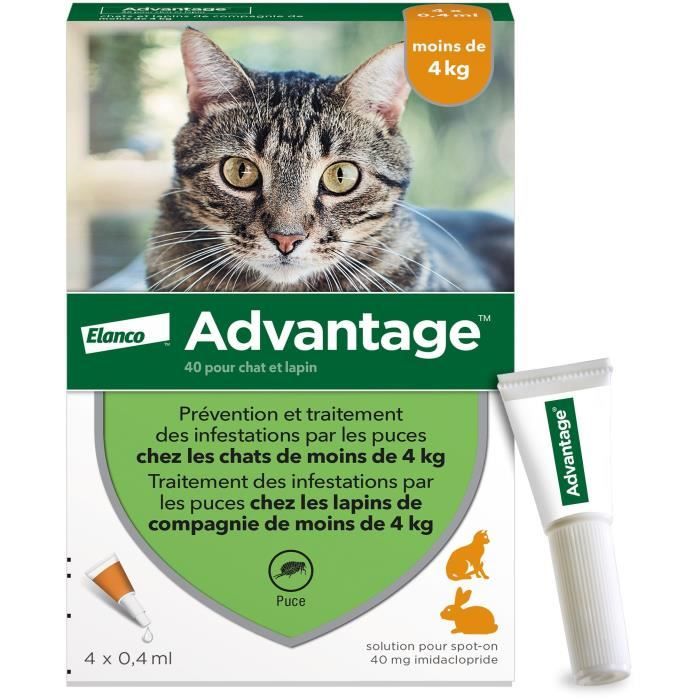 ADVANTAGE Flea Solution for Cats and Rabbits up to 4 kg - 4 Pipettes