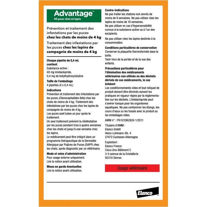 ADVANTAGE Flea Solution for Cats and Rabbits up to 4 kg - 4 Pipettes