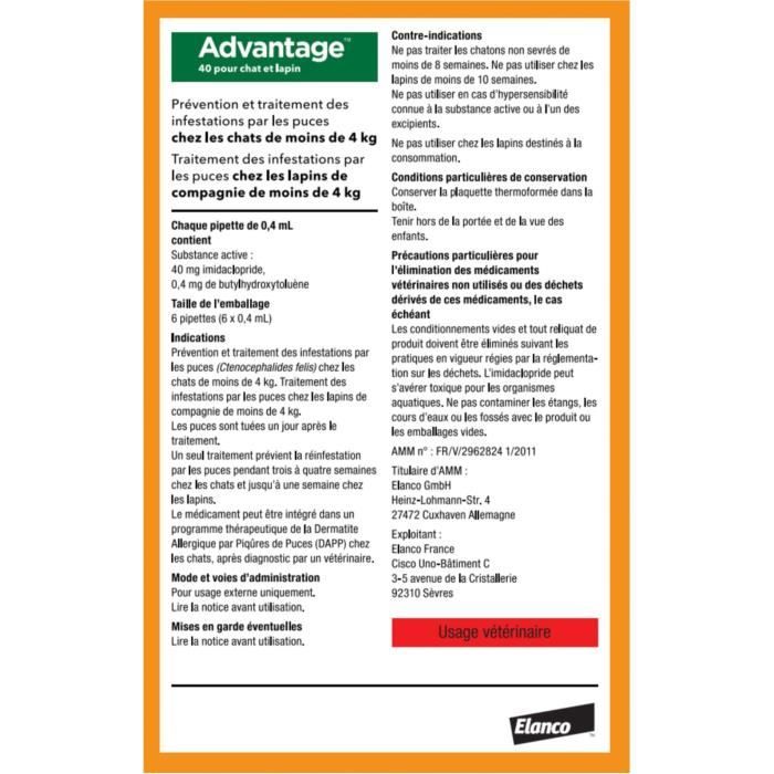 ADVANTAGE Flea Solution for Cats and Rabbits up to 4 kg - 6 Pipettes