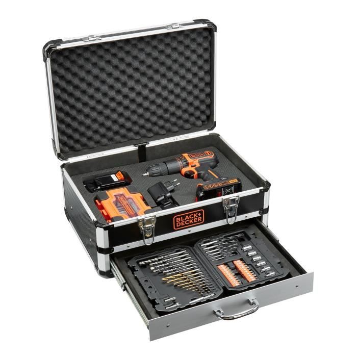BLACK+DECKER 18V Cordless Hammer Drill Kit - 2 Batteries, Charger, Carrying Case + 80 Accessories - BDC718AS2F-QW