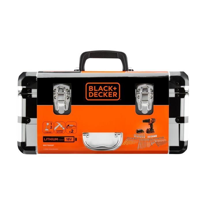 BLACK+DECKER 18V Cordless Hammer Drill Kit - 2 Batteries, Charger, Carrying Case + 80 Accessories - BDC718AS2F-QW