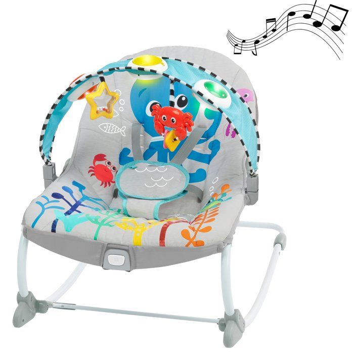 BABY EINSTEIN Octopus Convertible Baby Bouncer up to 18 kg - Baby Gift, Fixed or Rocking Position, Music and Light