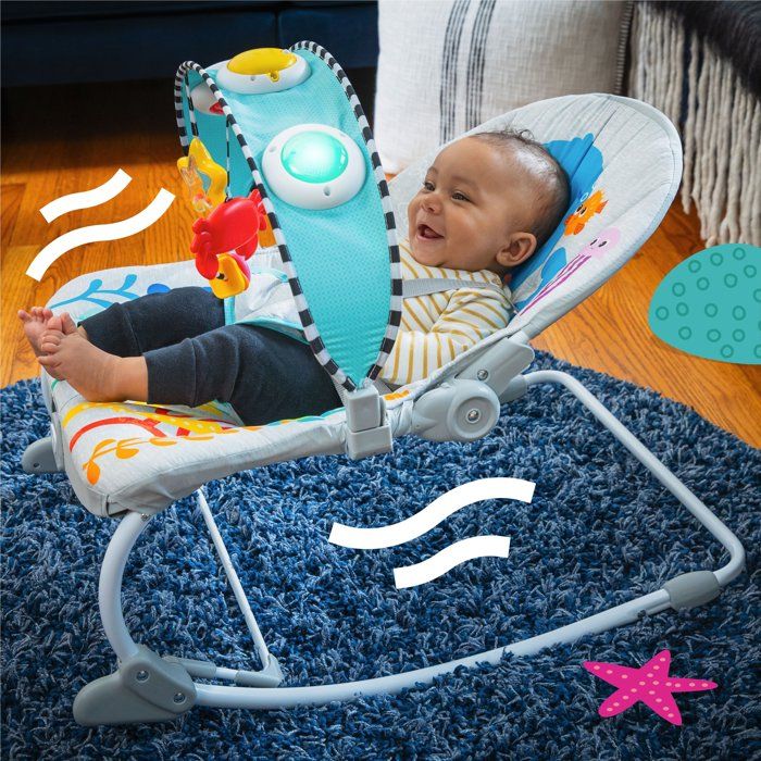 BABY EINSTEIN Octopus Convertible Baby Bouncer up to 18 kg - Baby Gift, Fixed or Rocking Position, Music and Light