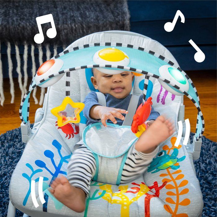 BABY EINSTEIN Octopus Convertible Baby Bouncer up to 18 kg - Baby Gift, Fixed or Rocking Position, Music and Light