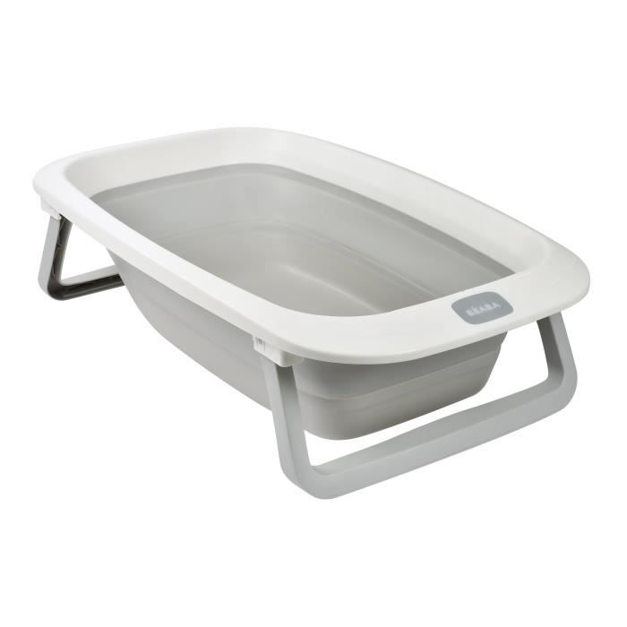 BÉABA - Foldable Baby Bathtub - Ultra Compact - Non-slip Feet - Eazy Pop Camélé'O - 29 L - Grey