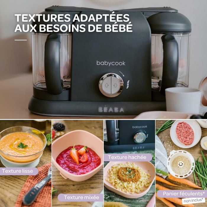 BÉABA - Babycook Duo - 6-in-1 Food Processor Pack + Silicone Spoons - Dark Grey