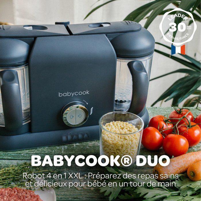 BÉABA - Babycook Duo - 6-in-1 Food Processor Pack + Silicone Spoons - Dark Grey