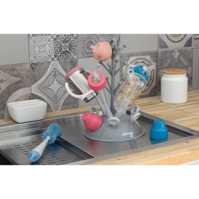 BEABA Tree-shaped Bottle Drainer - Holds up to 6 Bottles - Grey
