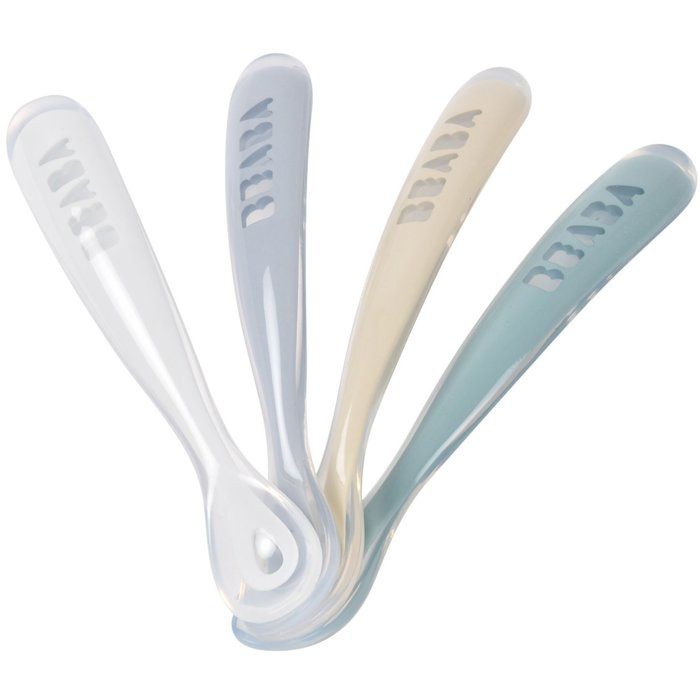 BEABA Set of 4 Silicone Spoons for Baby's First Meals - Ultra-Soft Tip, Ergonomic Design
