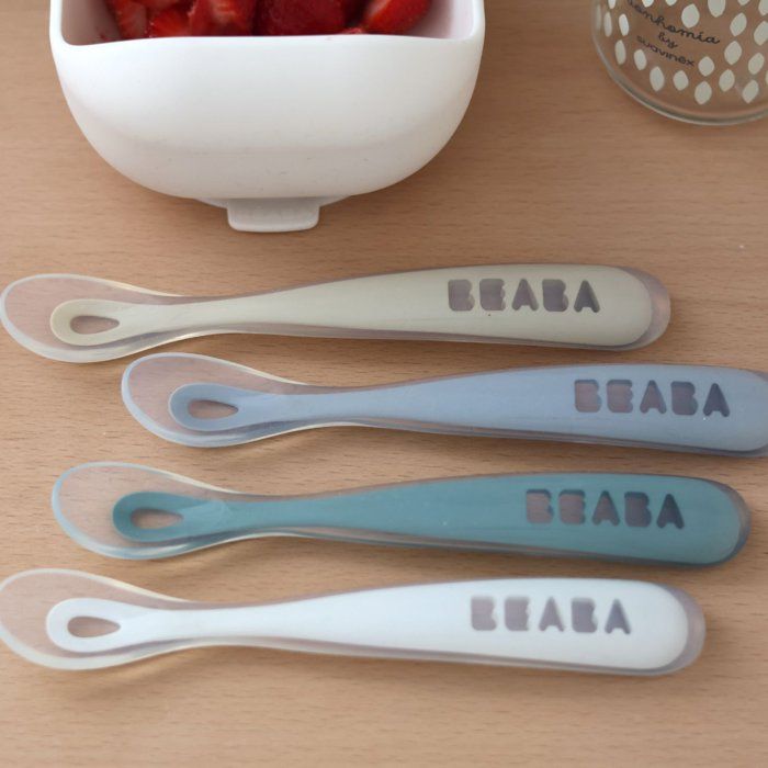 BEABA Set of 4 Silicone Spoons for Baby's First Meals - Ultra-Soft Tip, Ergonomic Design