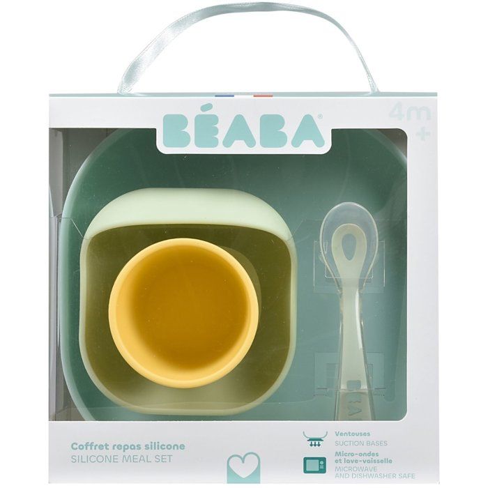 BEABA Meal Set - 4 Pieces - Silicone - Yellow/Green