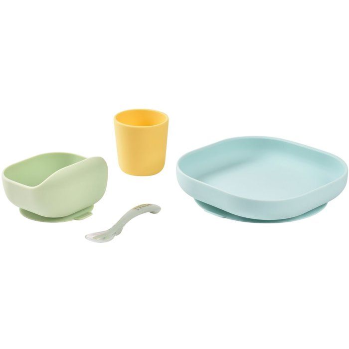 BEABA Meal Set - 4 Pieces - Silicone - Yellow/Green