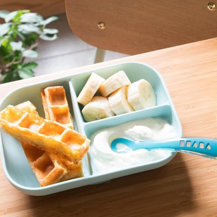 BEABA Baby Meal Set - Divided Silicone Plate + Spoon - Blue