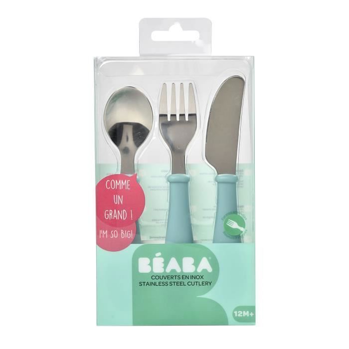 BEABA Set of 3 Stainless Steel Cutlery Pieces - Airy Green
