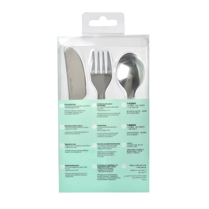 BEABA Cutlery Set, 3-Piece Stainless Steel, Old Pink, for Babies 12 Months+