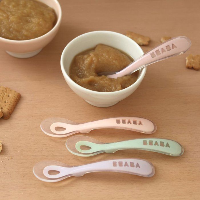 BEABA Set of 4 Silicone Spoons for Teaching Baby to Eat - Ergonomic and Flexible Design