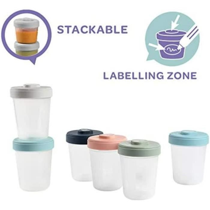 BÉABA - Lot 6 Portions Clip - 2eme Age - 250ml - 100% Hermetique - Empilables