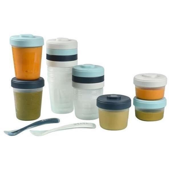 BEABA First Meal Pack - 12 Clip-On Portions of Various Sizes and 2 Spoons - Airtight and Graduated