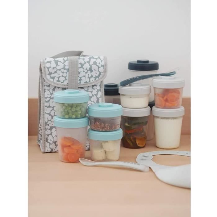 BEABA First Meal Pack - 12 Clip-On Portions of Various Sizes and 2 Spoons - Airtight and Graduated