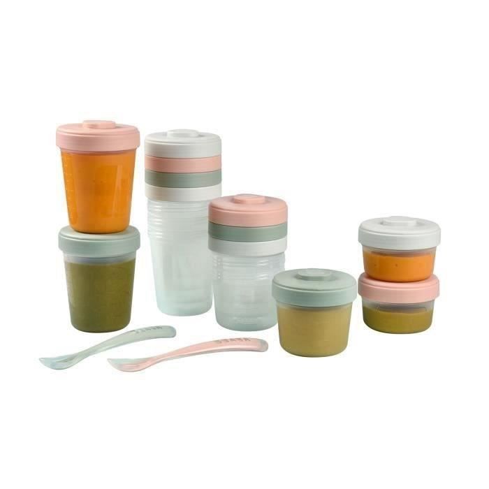 BÉABA - 12-Portion Storage Pack with 2 Silicone Spoons - First Meal Pack - Eucalyptus