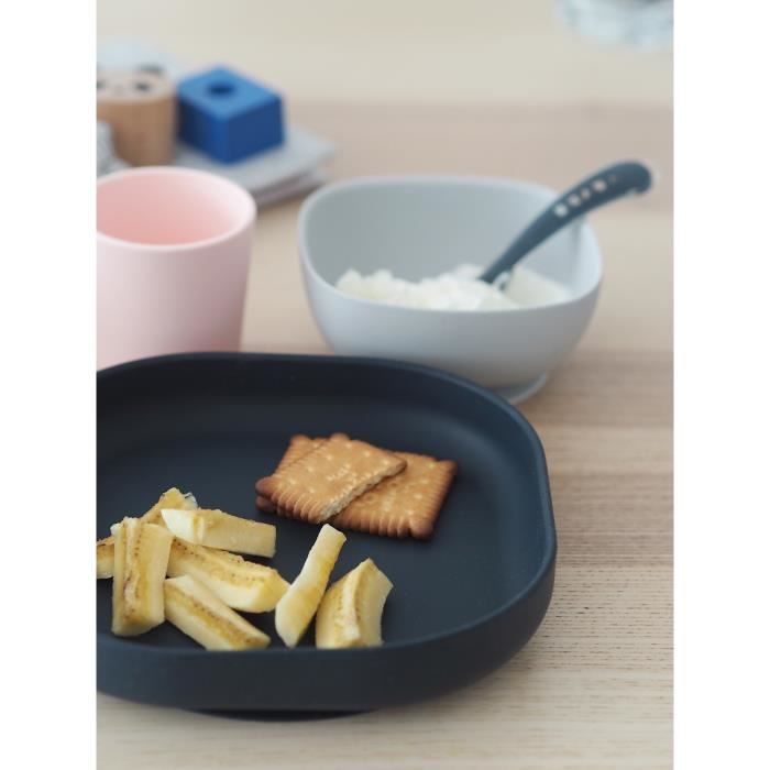 BEABA Silicone Meal Set - Night Blue - Plate, Bowl, Cup, Spoon - Baby 4 Months