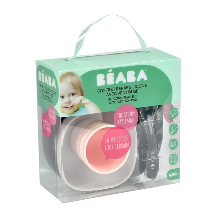 BEABA Silicone Meal Set - Night Blue - Plate, Bowl, Cup, Spoon - Baby 4 Months