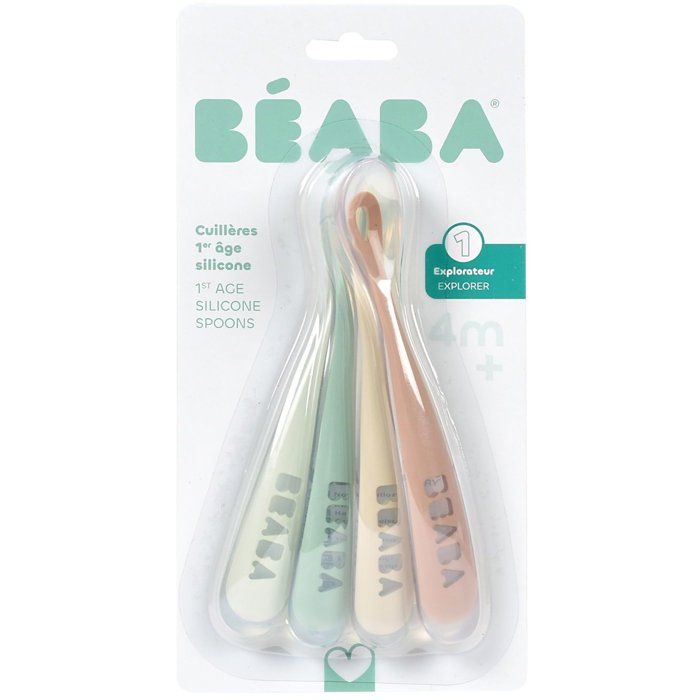 Béaba Silicone Spoons Set for First Weaning - 4 Ergonomic Spoons for Baby's First Meals 4er-Set