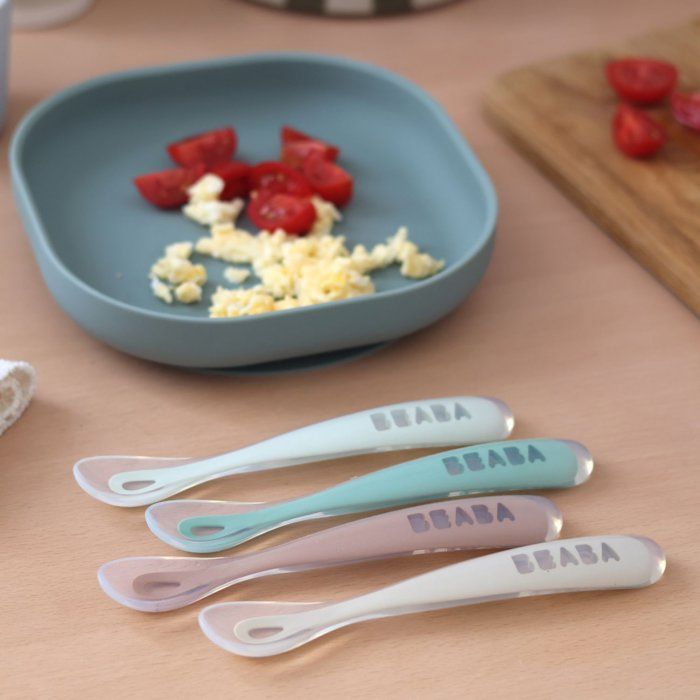 Béaba Silicone Spoons Set for First Weaning - 4 Ergonomic Spoons for Baby's First Meals 4er-Set