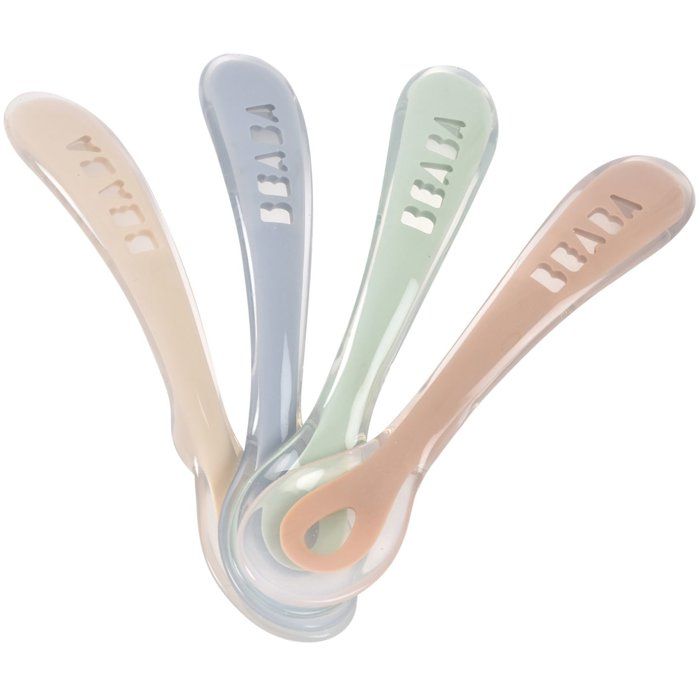 Béaba Silicone Spoon Set (4 pcs) - Ergonomic Design for Independent Eating - Second Stage 4er-Set