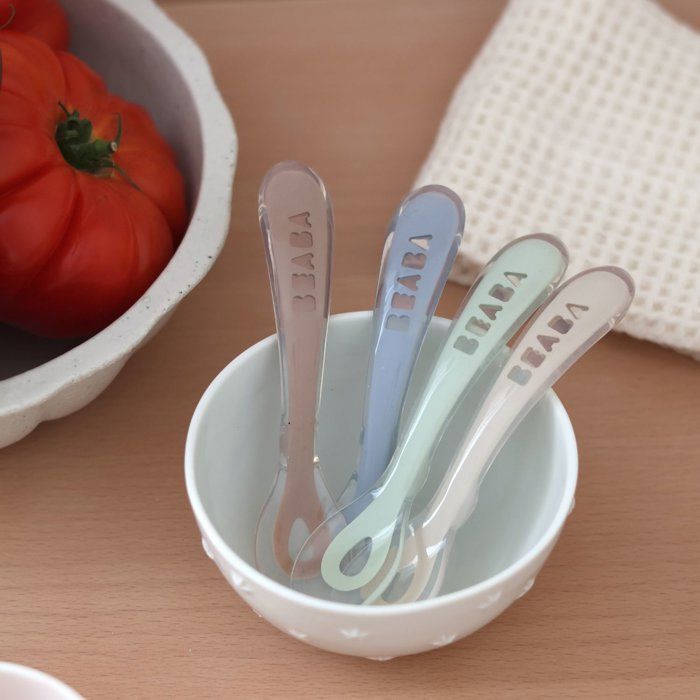 Béaba Silicone Spoon Set (4 pcs) - Ergonomic Design for Independent Eating - Second Stage 4er-Set