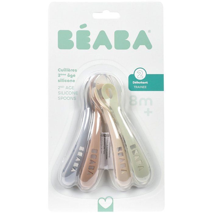 Béaba Silicone Spoon Set (4 pcs) - Ergonomic Design for Independent Eating - Second Stage 4er-Set