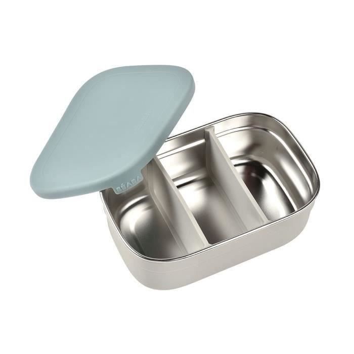 BEABA Stainless Steel Children's Lunch Box - Silicone Lid - Velvet Grey and Blue