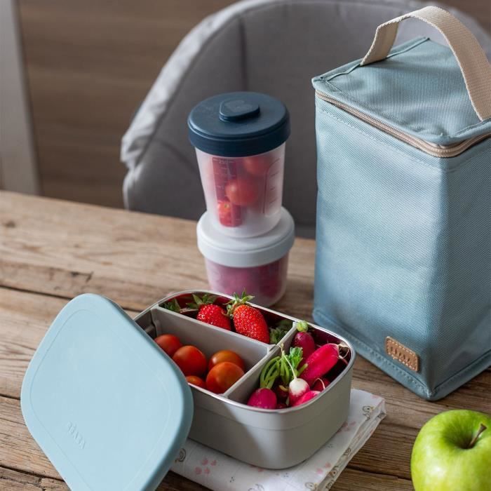 BEABA Stainless Steel Children's Lunch Box - Silicone Lid - Velvet Grey and Blue
