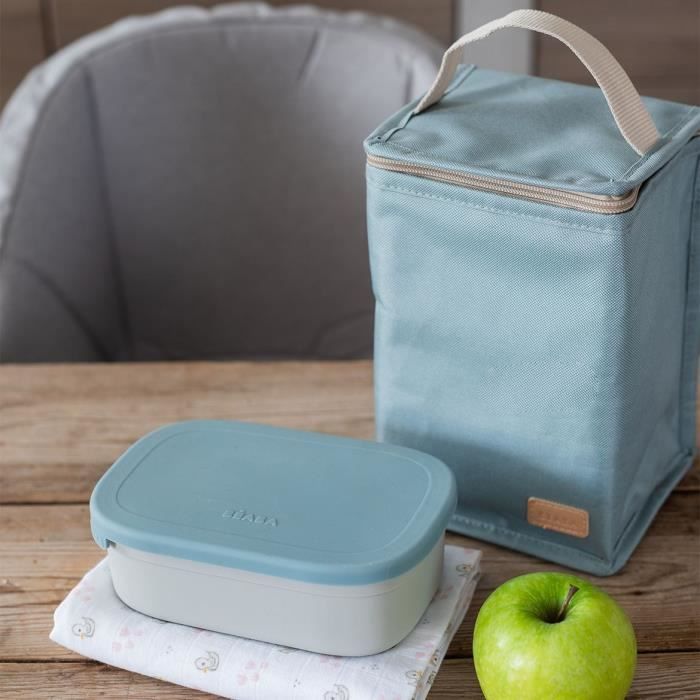 BEABA Stainless Steel Children's Lunch Box - Silicone Lid - Velvet Grey and Blue