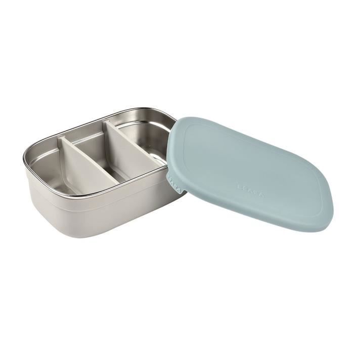 BEABA Stainless Steel Children's Lunch Box - Silicone Lid - Velvet Grey and Blue
