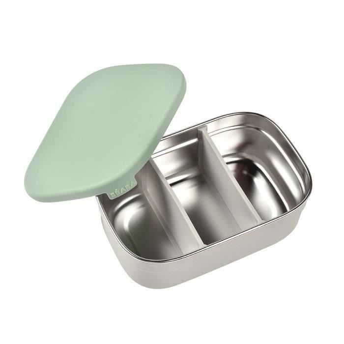 BEABA Stainless Steel Children's Lunch Box - Silicone Lid - Velvet Grey and Sage Green