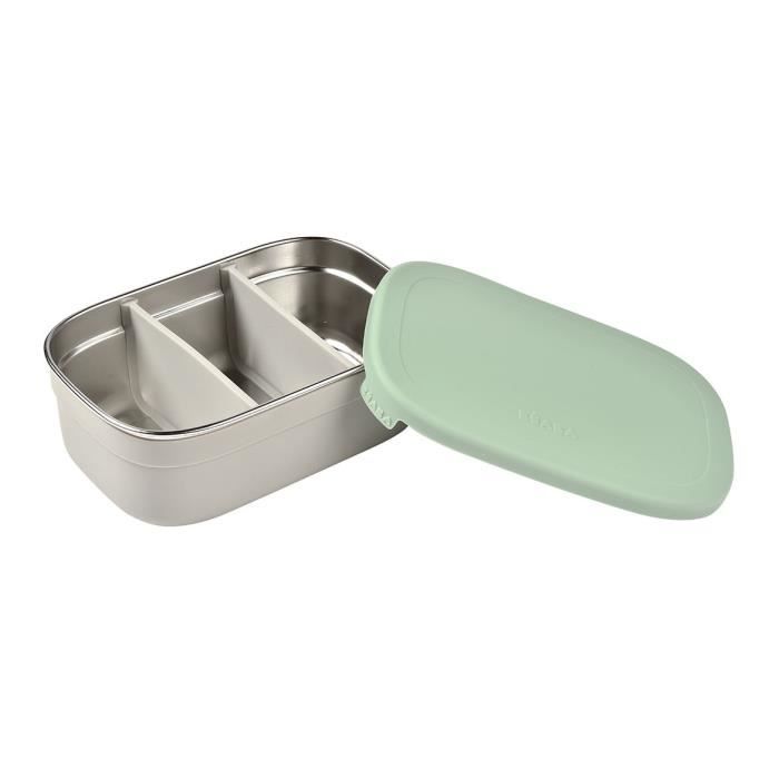 BEABA Stainless Steel Children's Lunch Box - Silicone Lid - Velvet Grey and Sage Green