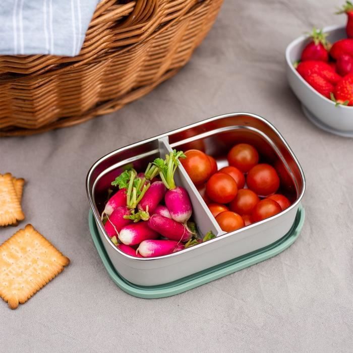BEABA Stainless Steel Children's Lunch Box - Silicone Lid - Velvet Grey and Sage Green