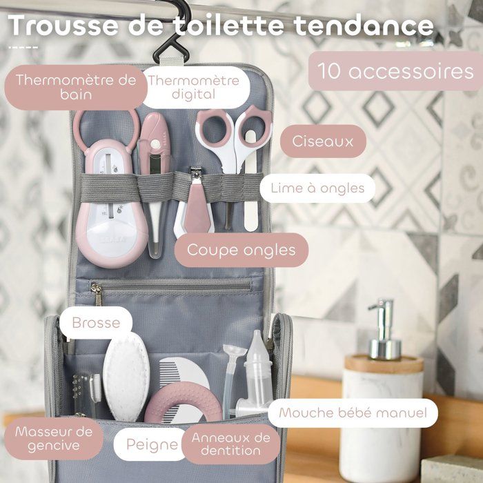 BEABA Toiletry Bag - 10 Accessories - Dusty Pink
